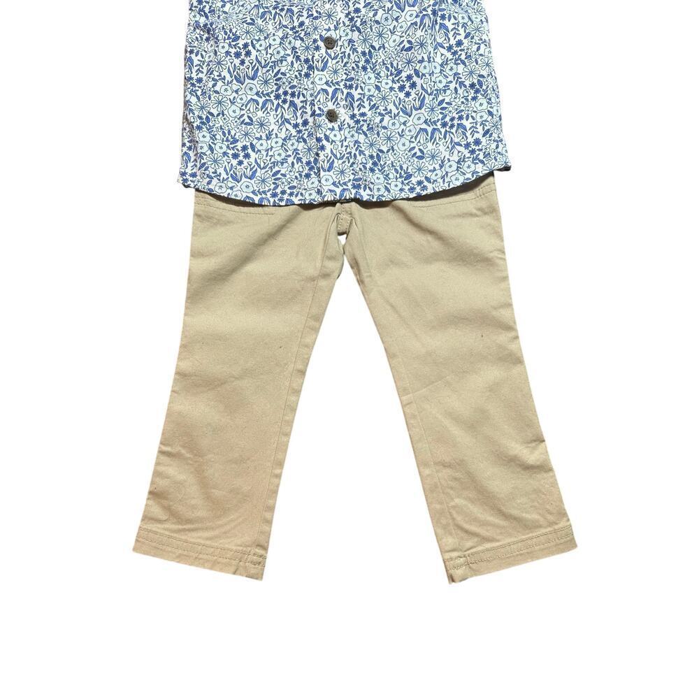 Cat & Jack Toddler Boys Pant & Shirt Set Floral Shirt Blue White Khaki Pants 2T - Picture 2 of 9